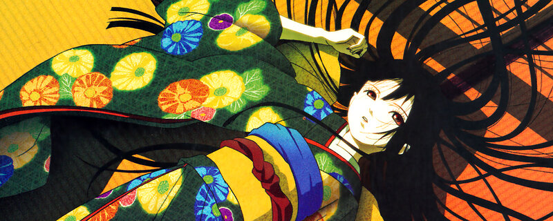 Anime Woman in Kimono — Green, Dramatic, Long Hair