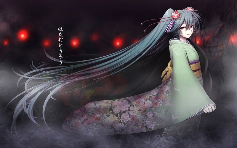 Anime Woman in Kimono — Green, Dramatic