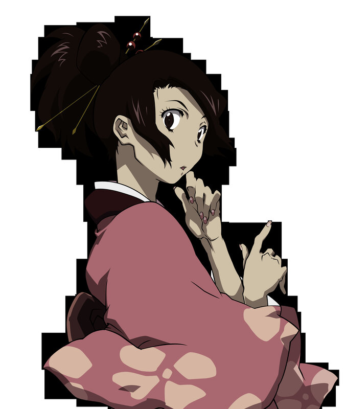 Anime Woman in Kimono — Pink, Playful, Hairpin