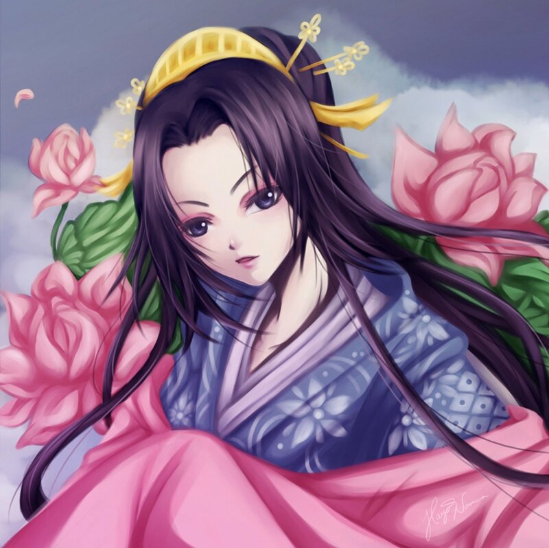 Anime Woman in Kimono — Pink, Serene, Digital Art