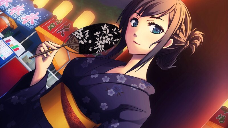 Anime Woman in Kimono — Purple, Calm, Night