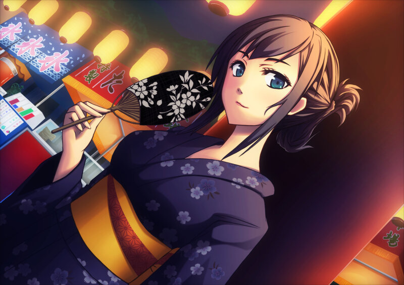 Anime Woman in Kimono — Purple, Dramatic, Night, Fan