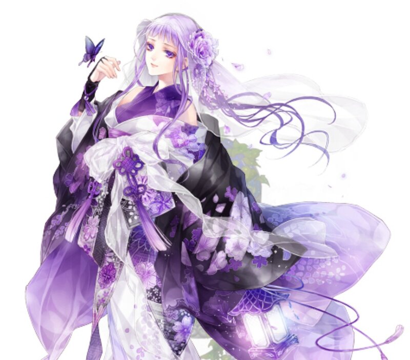 Anime Woman in Kimono — Purple, Serene, Digital Art