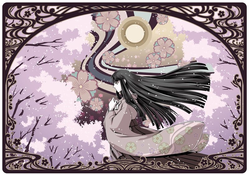 Anime Woman in Kimono — Purple, Serene, Spring, Manga