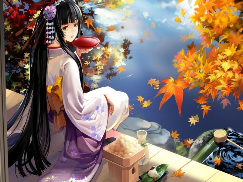 Anime Woman in Kimono — Purple