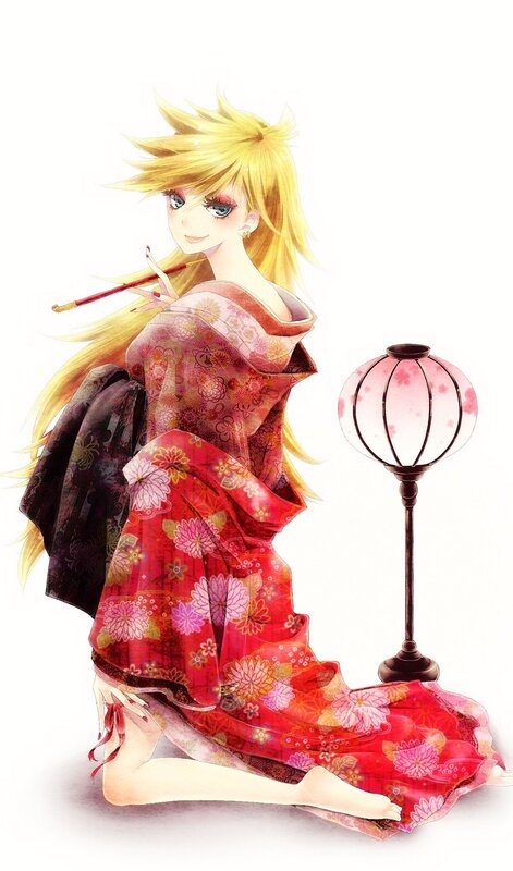 Anime Woman in Kimono — Red, Calm, Digital Art