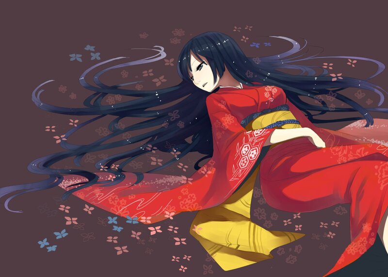 Anime Woman in Kimono — Red, Calm