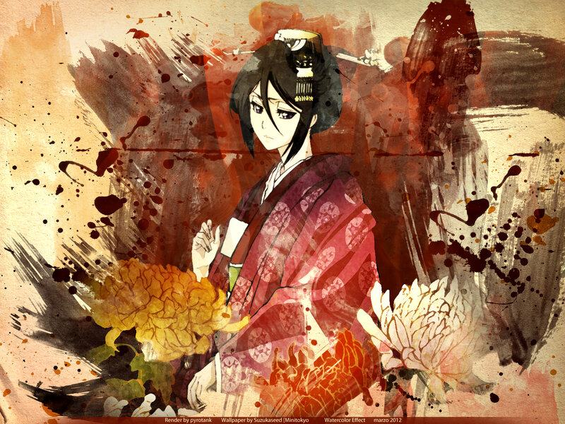Anime Woman in Kimono — Red, Dramatic, Digital Art