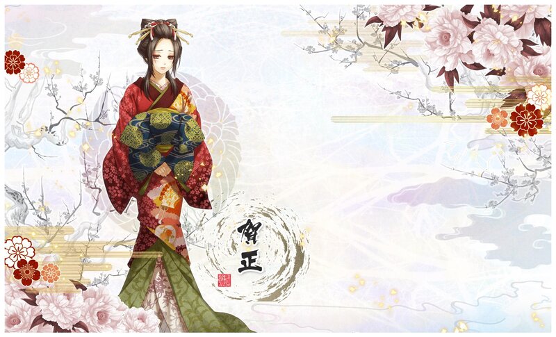 Anime Woman in Kimono — Red, Serene, Spring