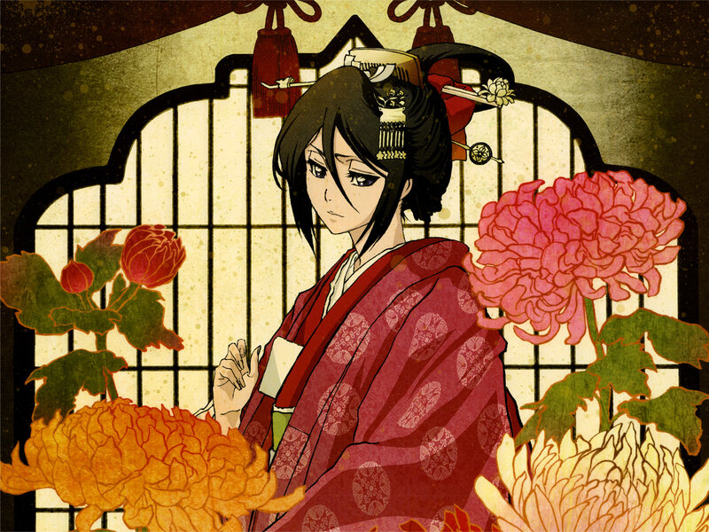 Anime Woman in Kimono — Red