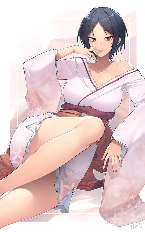 Anime Woman in Kimono — White, Calm, Digital Art