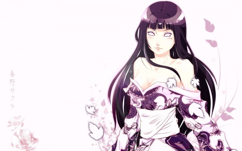 Anime Woman in Kimono — White, Serene, Spring, Long Black Hair