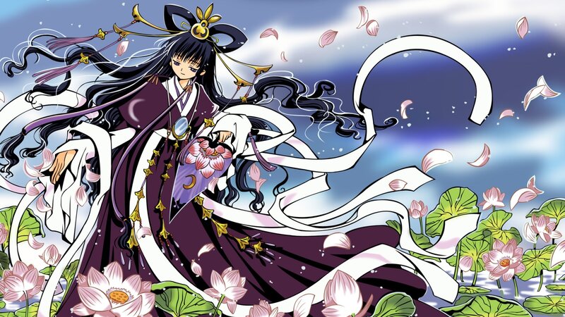 Anime Woman in Lotus Pond — Purple, Serene