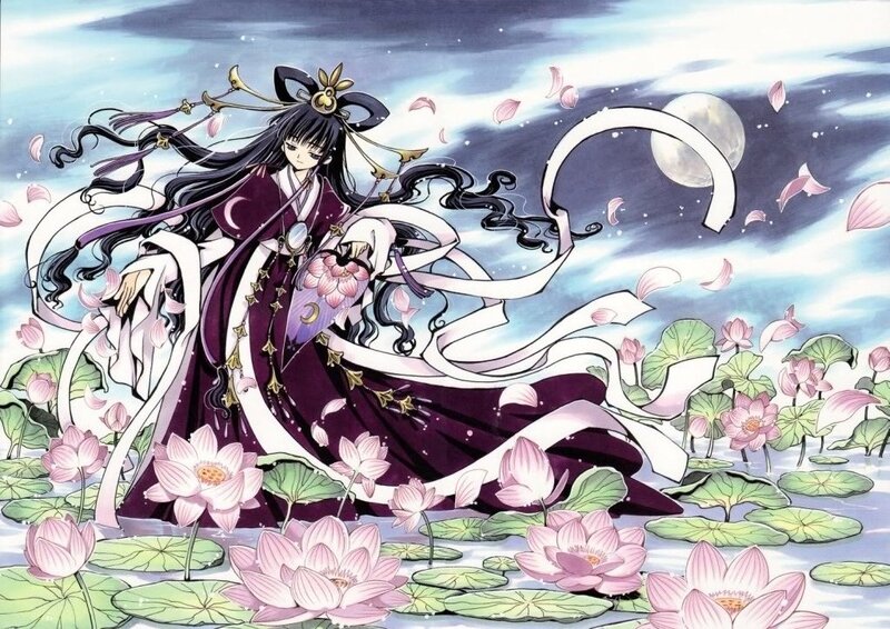 Anime Woman in Lotus Pond — Purple