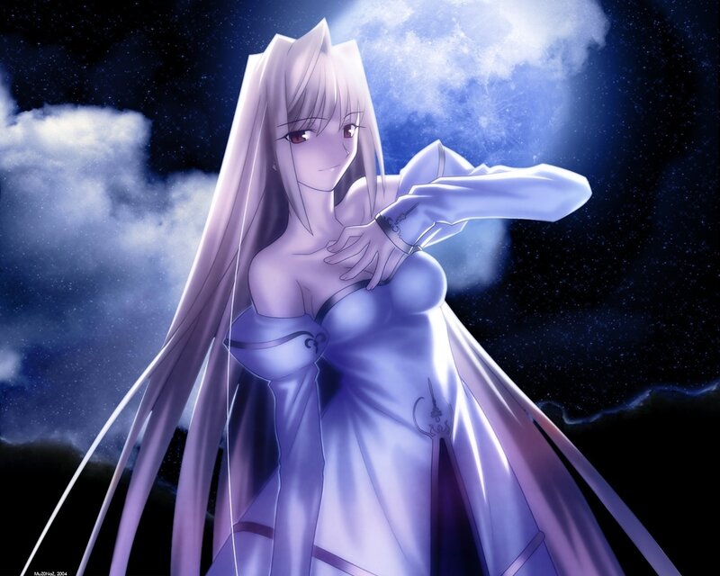 anime woman in moonlight