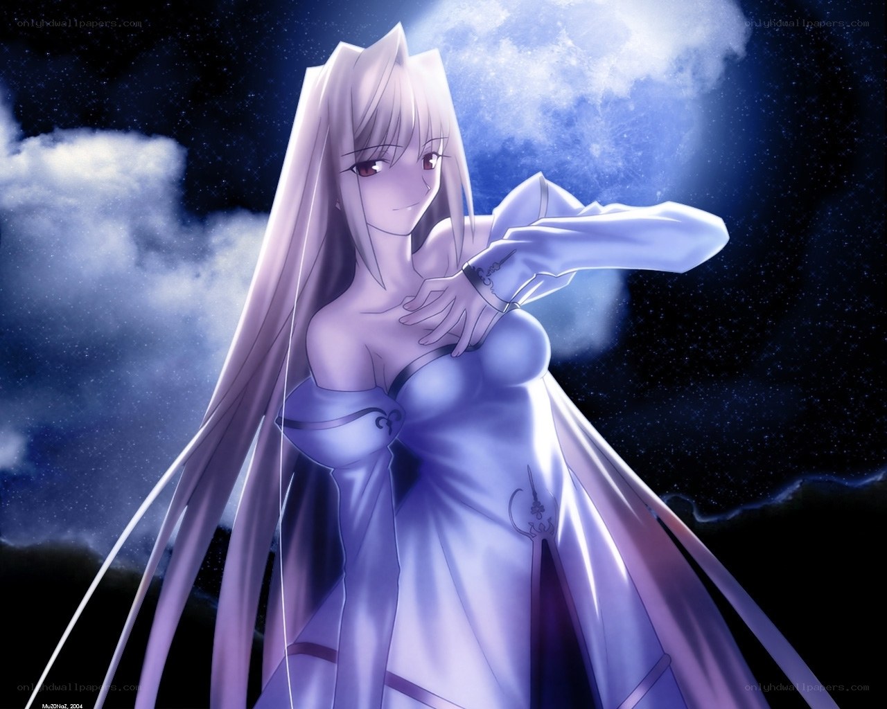 anime woman in moonlight