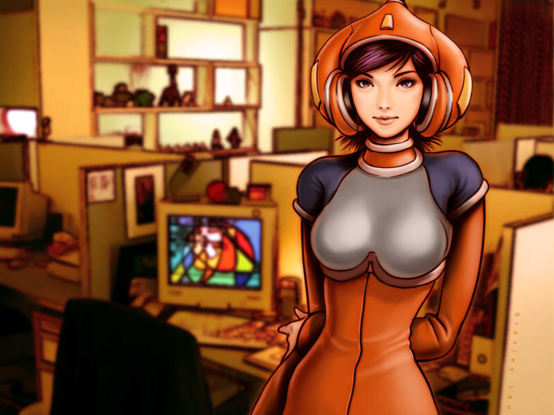 anime woman in office