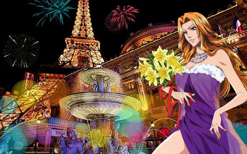 Anime woman in Paris at night
