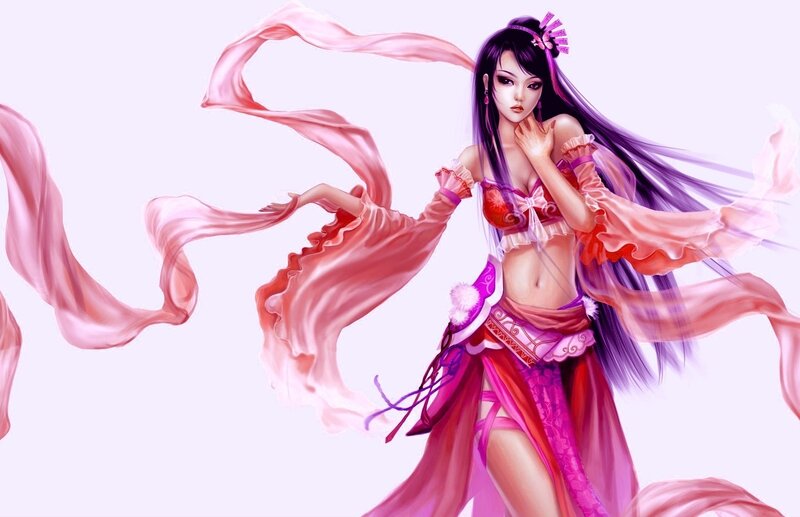 Anime Woman in Pink Dress — Dramatic, Digital Art