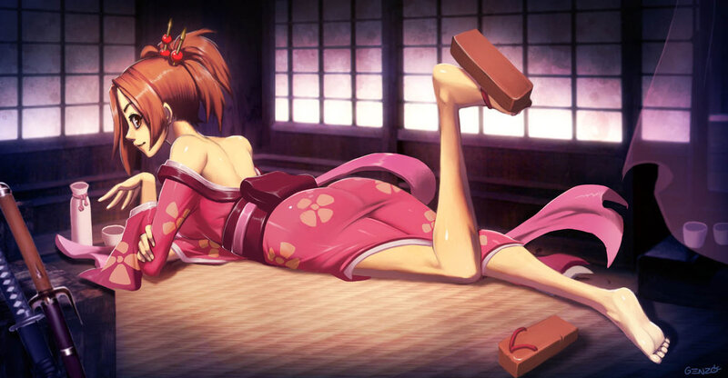 anime woman in pink kimono