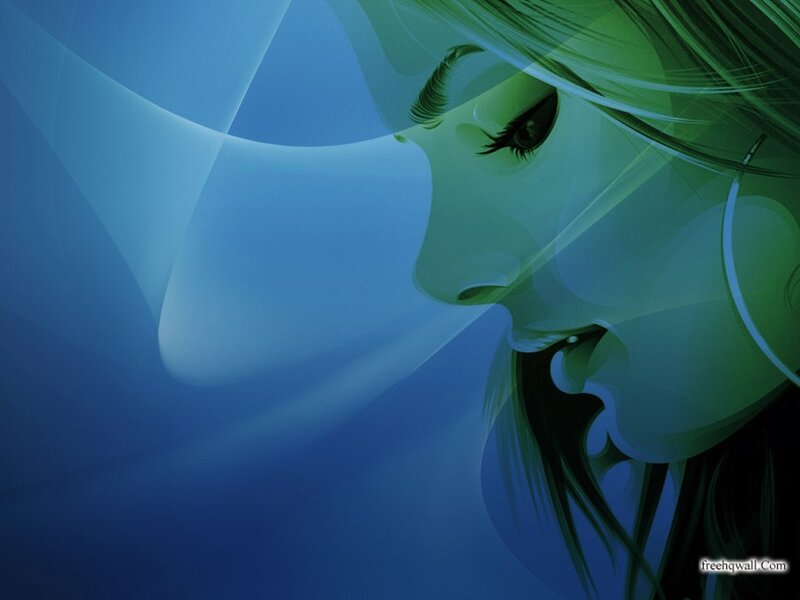 Anime Woman in Profile — Blue
