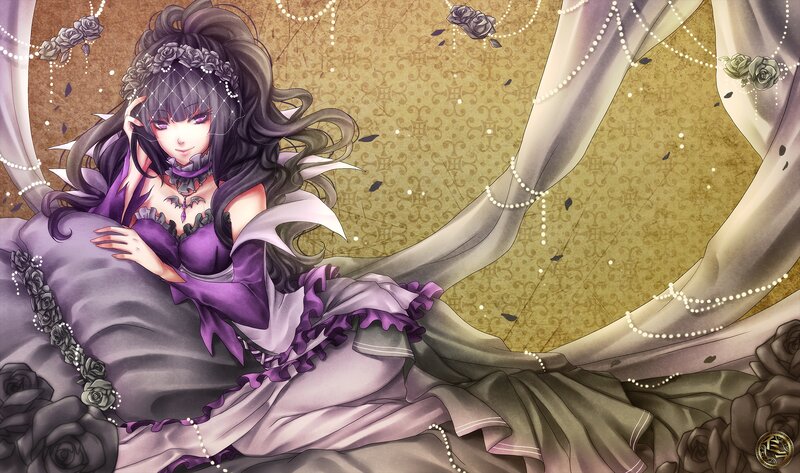 Anime Woman in Purple Dress — Dramatic, Digital Art