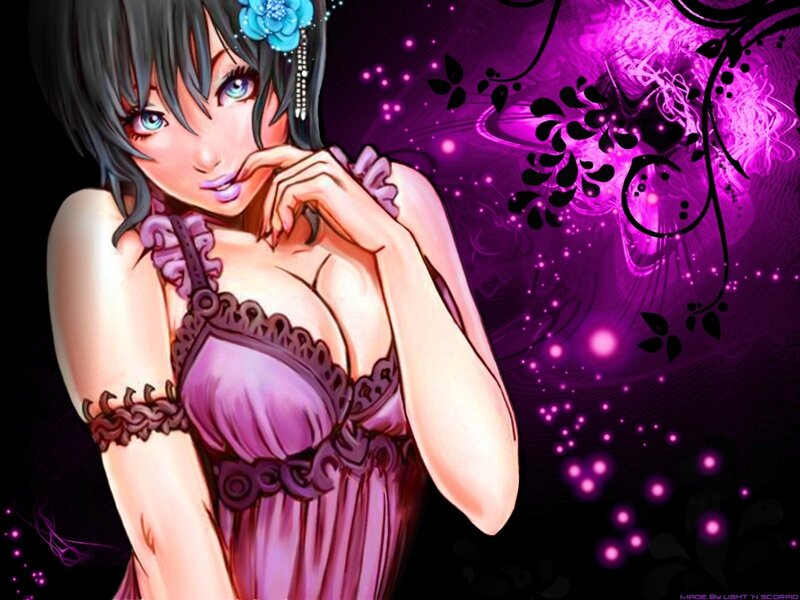 Anime Woman in Purple Dress — Dramatic, Night, Digital Art