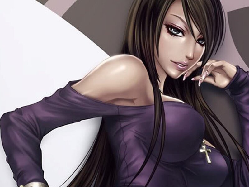 Anime Woman in Purple Dress — Seductive