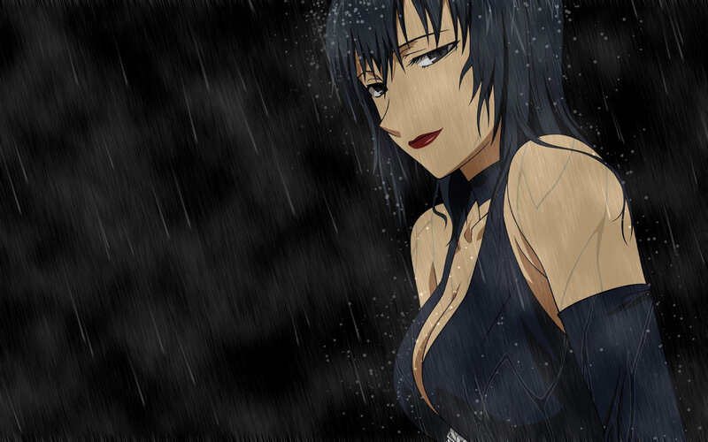 Anime Woman in Rain — Black, Dramatic, Night