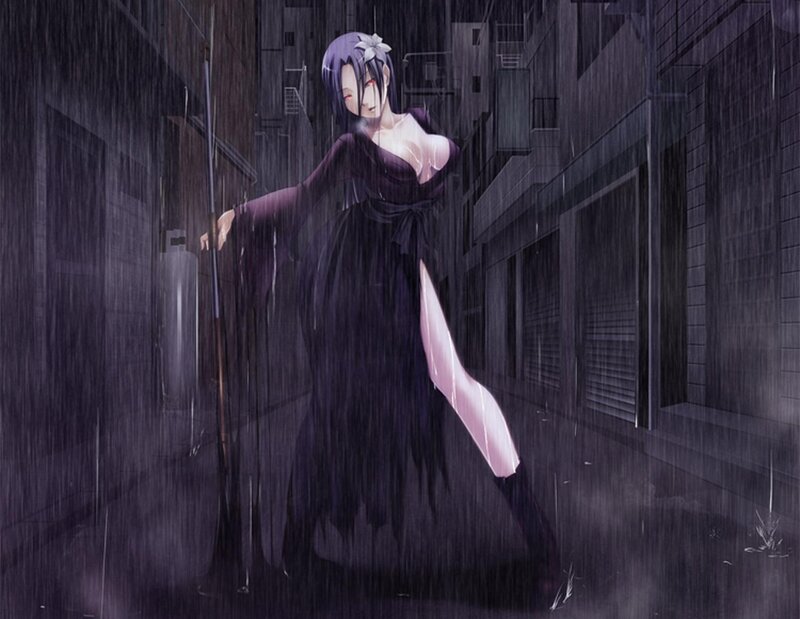 Anime Woman in Rain — Black, Dramatic
