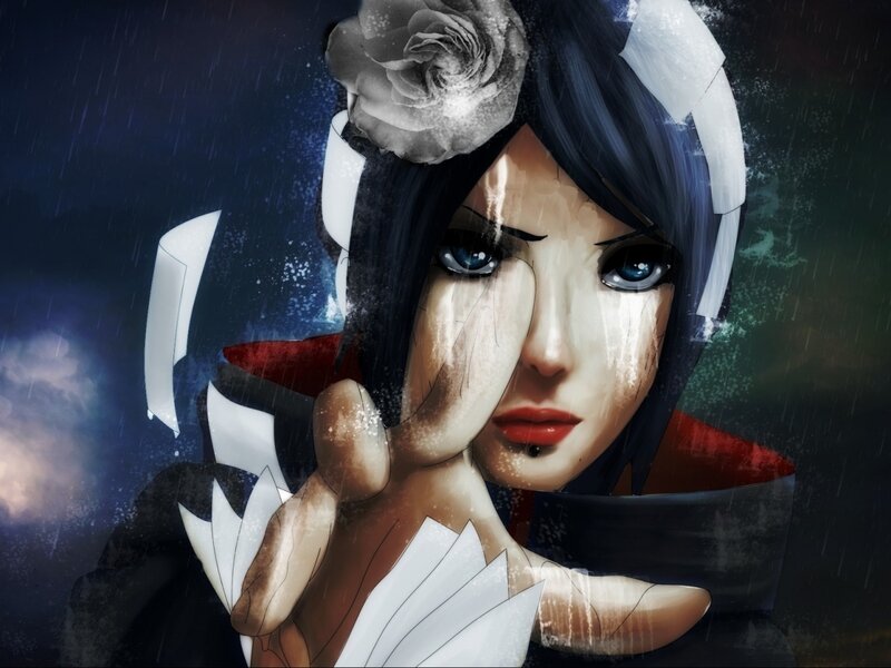 Anime Woman in Rain — Black