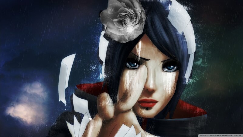 Anime Woman in Rain — Blue, Dramatic