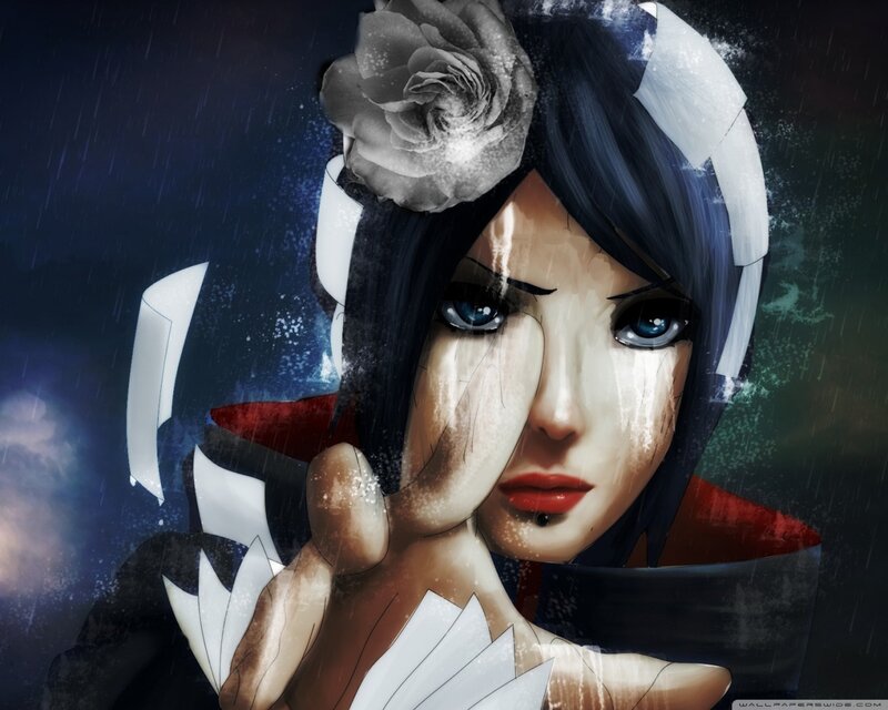 Anime Woman in Rain — Blue