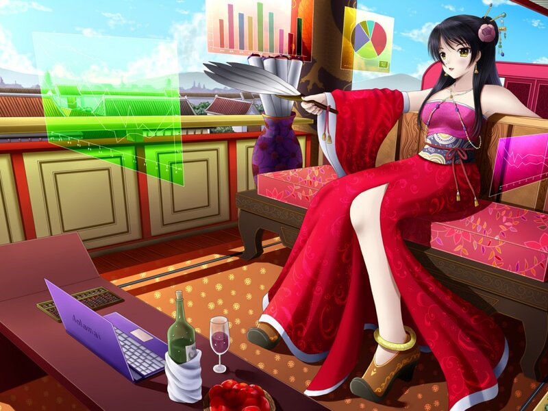 Anime Woman in Red Dress — Calm, Afternoon