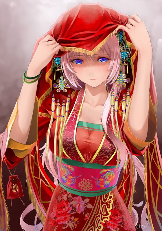 Anime Woman in Red Dress — Calm, Digital Art