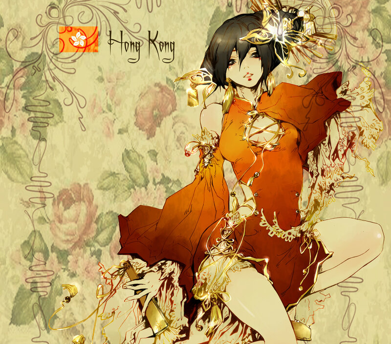 Anime Woman in Red Dress — Dramatic, Digital Art, Flag