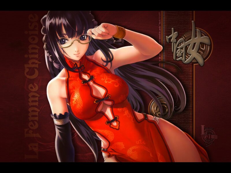 Anime Woman in Red Dress — Dramatic, Digital Art, Glasses