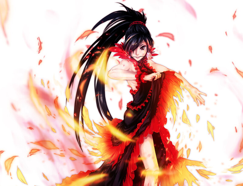 Anime Woman in Red Dress — Dramatic, Fire