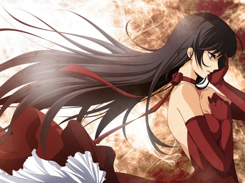 Anime Woman in Red Dress — Dramatic, Long Hair