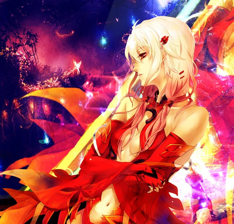Anime Woman in Red Dress — Dramatic, Night, Digital Art, Sword