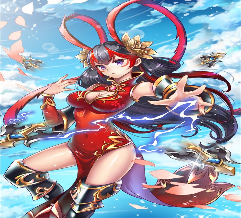 Anime Woman in Red Dress — Dynamic, Afternoon