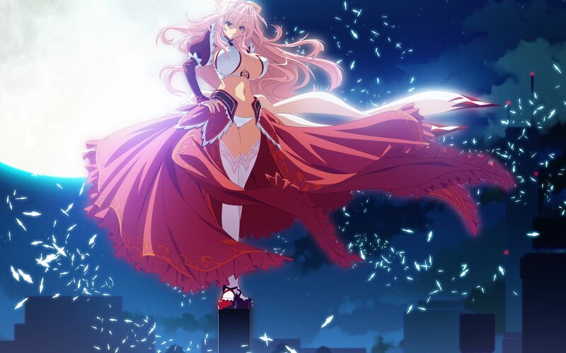 Anime Woman in Red Dress — Purple, Dramatic, Night