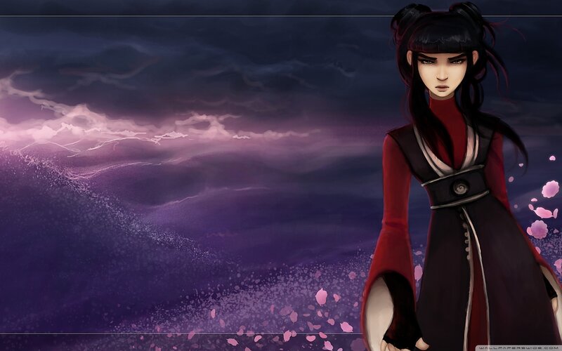 Anime Woman in Red Dress — Purple
