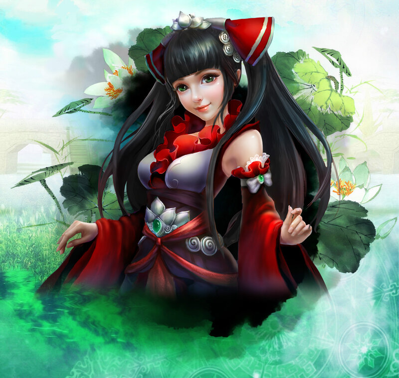 Anime Woman in Red Dress — Serene