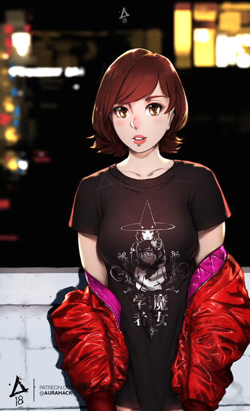 Anime Woman in Red Jacket — Black
