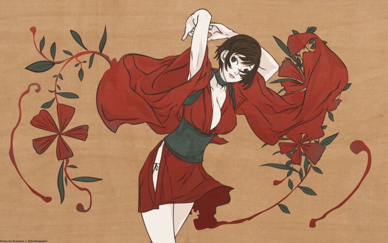 Anime woman in red kimono