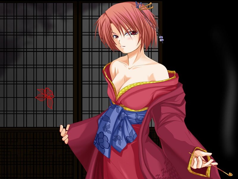 anime woman in red kimono