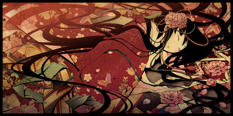 Anime woman in red kimono