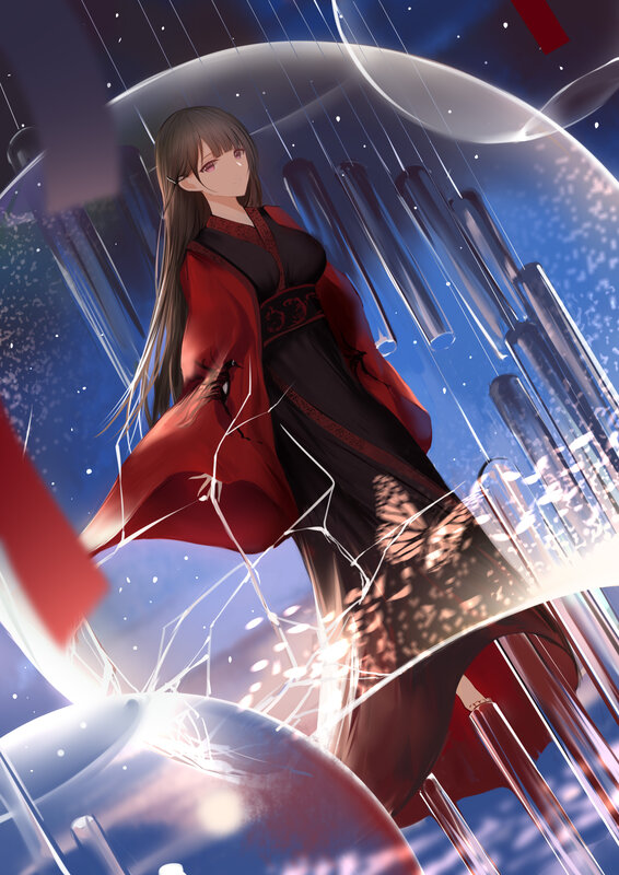Anime Woman in Red Robe — Dramatic