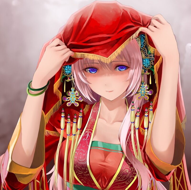 Anime Woman in Red Veil — Calm